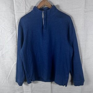 Johnnie-O Mens Large Blue Heathered Quarter Button Mock Neck Pullover Sweater